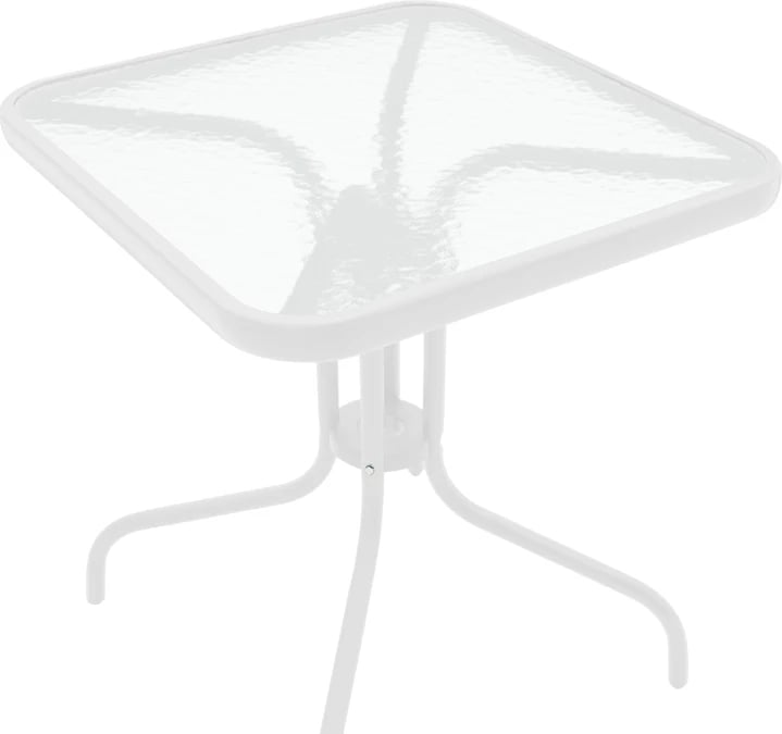 Tavolinë metalike e bardhë me sipërfaqe qelqi, 70x70x70 cm