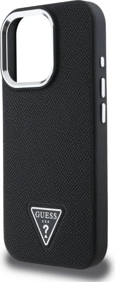 Mbështjellës Guess Grained Triangle MagSafe për iPhone 16 Pro Max 6.9", i zi