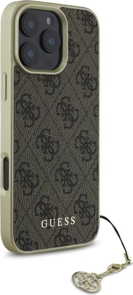 Mbështjellës Guess 4G Charms Collection për iPhone 16 Pro, kafe