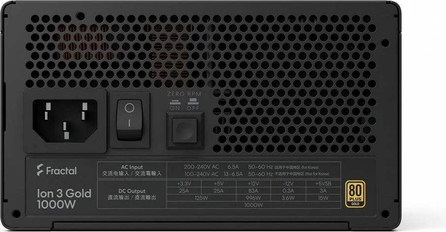 Furnizues energjie ATX, Fractal Design Ion 3 Gold FD-P-IA3G-100-EU, 1000W 80+ Gold, ATX 3.1, modular, PCIe Gen5 12V2×6, i zi