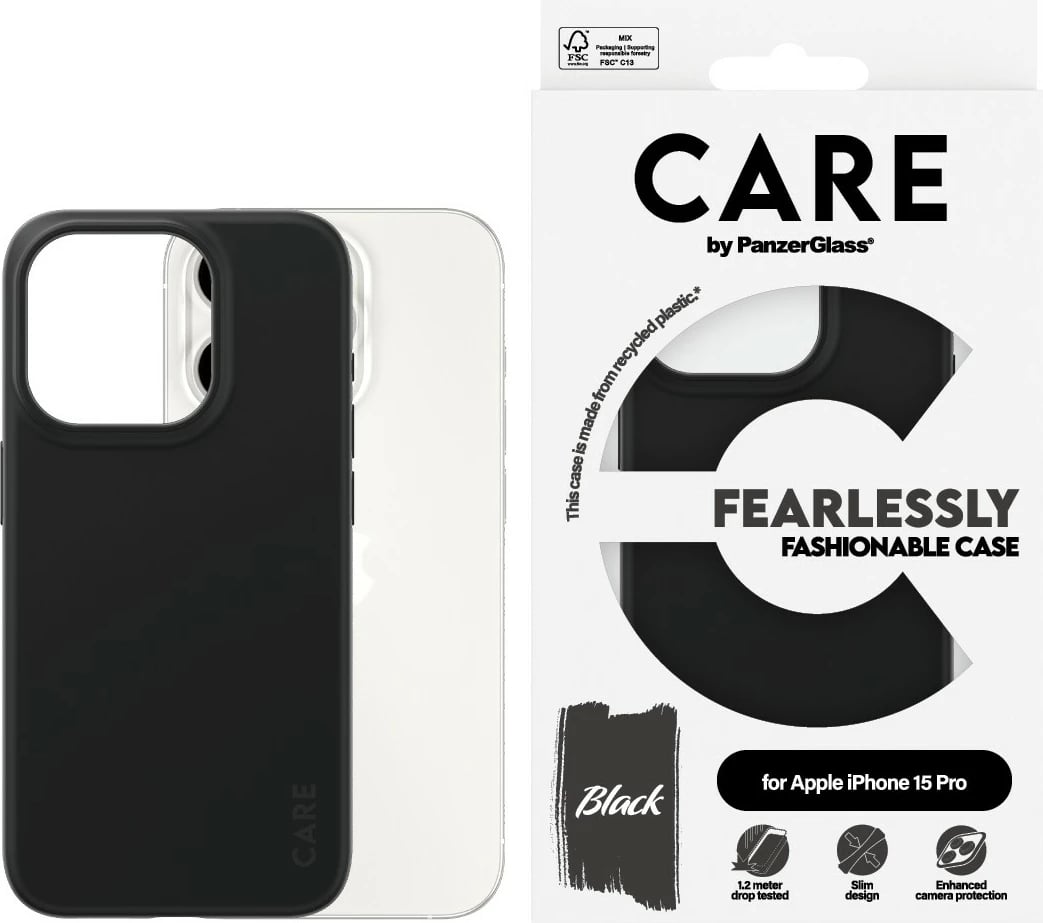Mbështjellës PanzerGlass CARE Case Fashion iPhone 15 Pro, e zezë