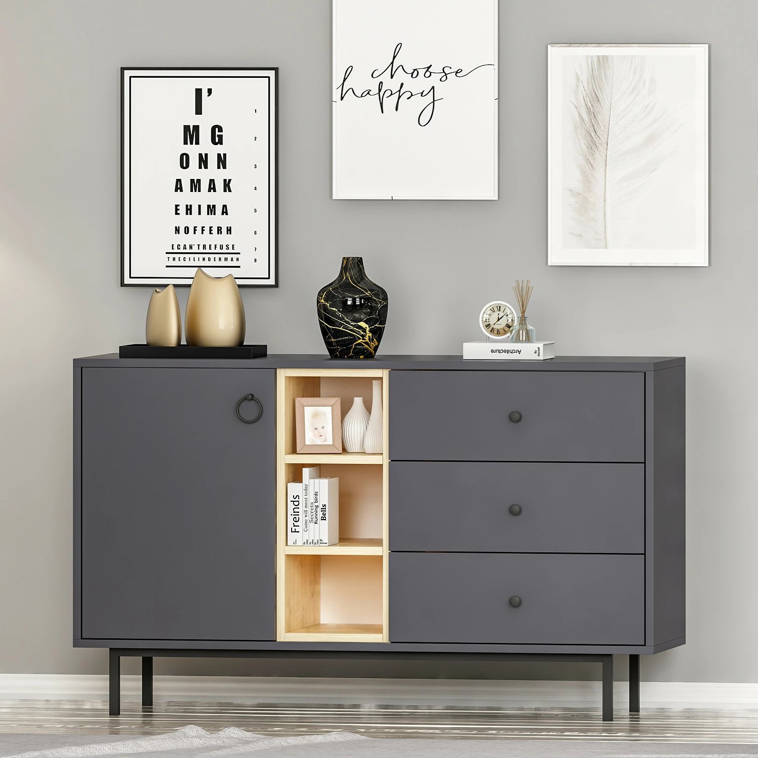 Konsol industrial Hanah Home, ngjyrë natyrale-antracit