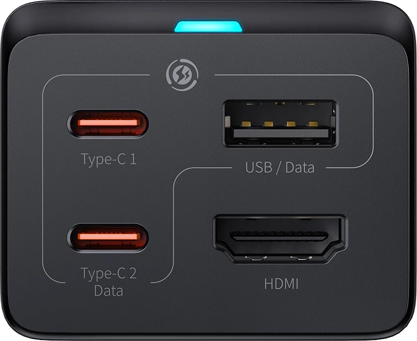Karikues i shpejtë Baseus GaN5 Pro HUB, CCGP110201, 67W, 2x USB-C, USB-A, HDMI 4K, me kabllo USB-C 1m, i zi