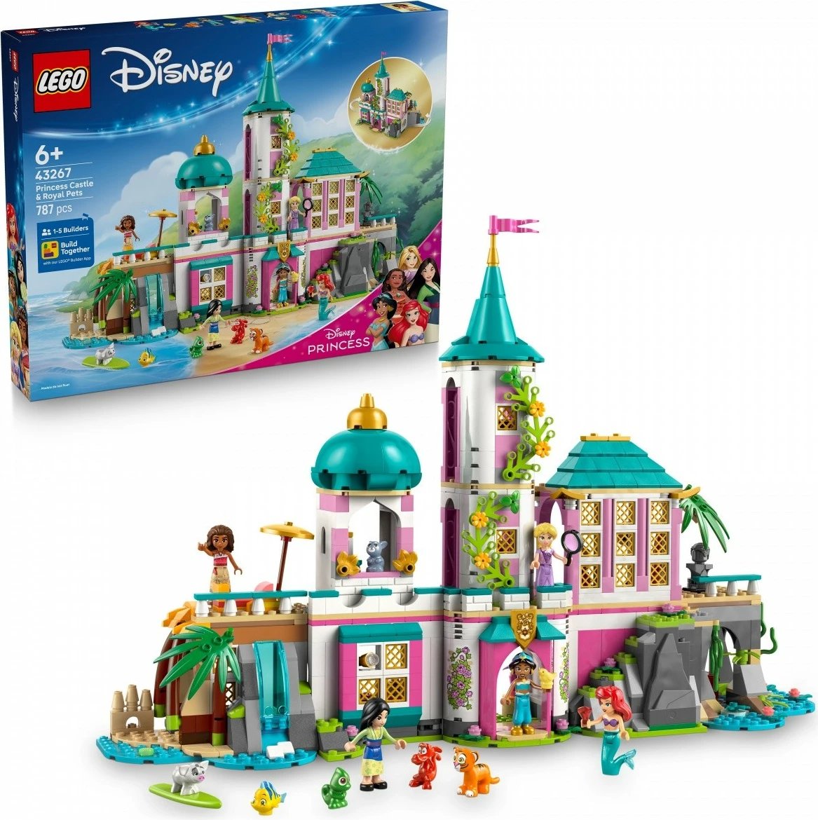 Set LEGO Disney Princess 43267, Princess Castle and Royal Animals, 787 pjesë, për fëmijë, shumëngjyrësh
