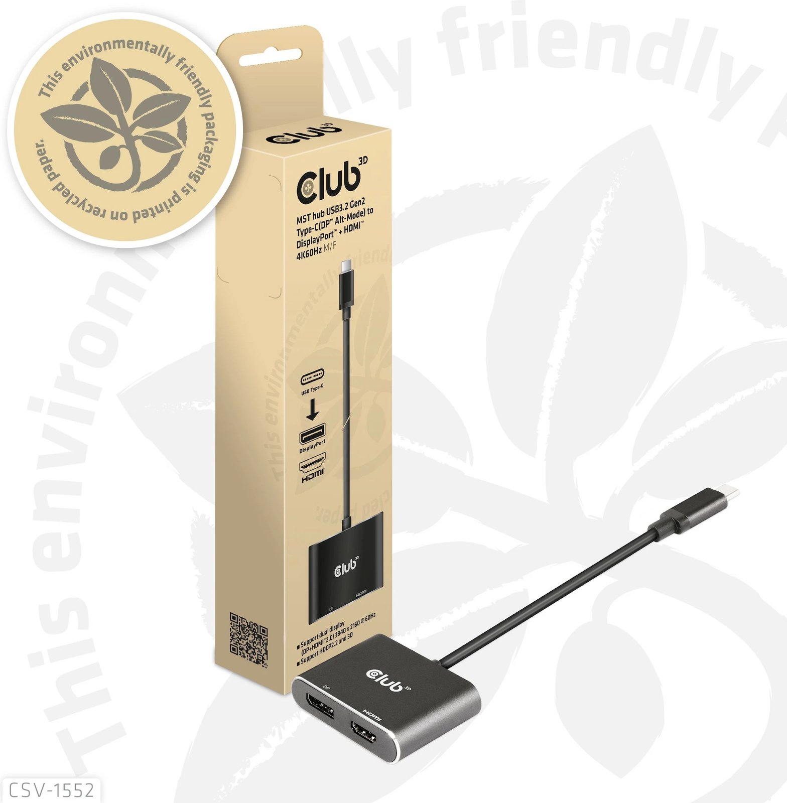 Adapter Club3D MST-Hub USB-C në DP/HDMI 4K60Hz, i zi