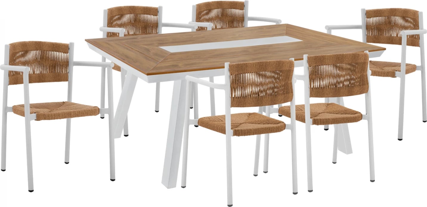 Set kopshti tavolinë & karrige FH11424, 7 pjesë, polywood/të bardha