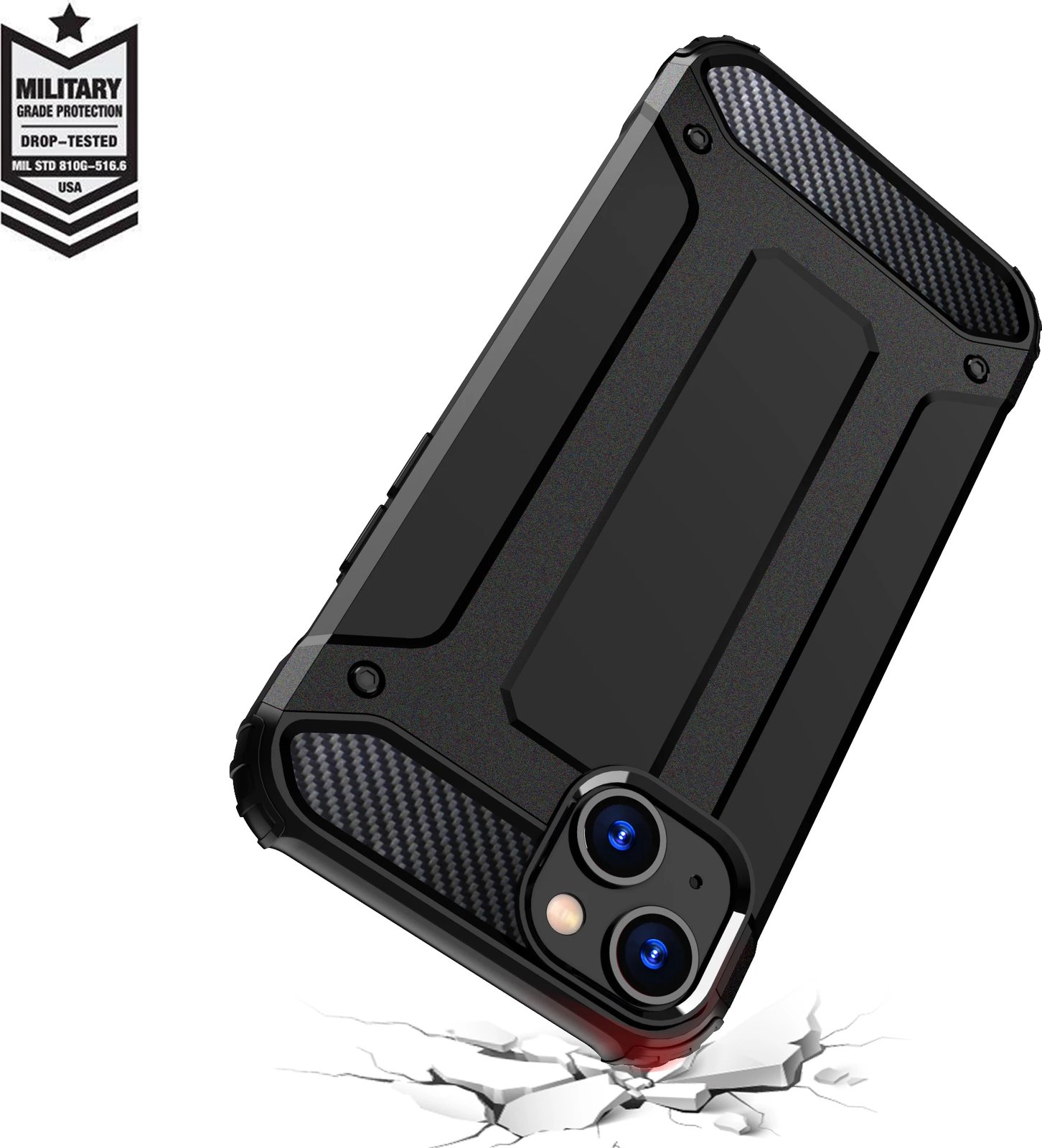 Mbështjellës Hurtel Hybrid Armor për iPhone 15 Plus, i zi