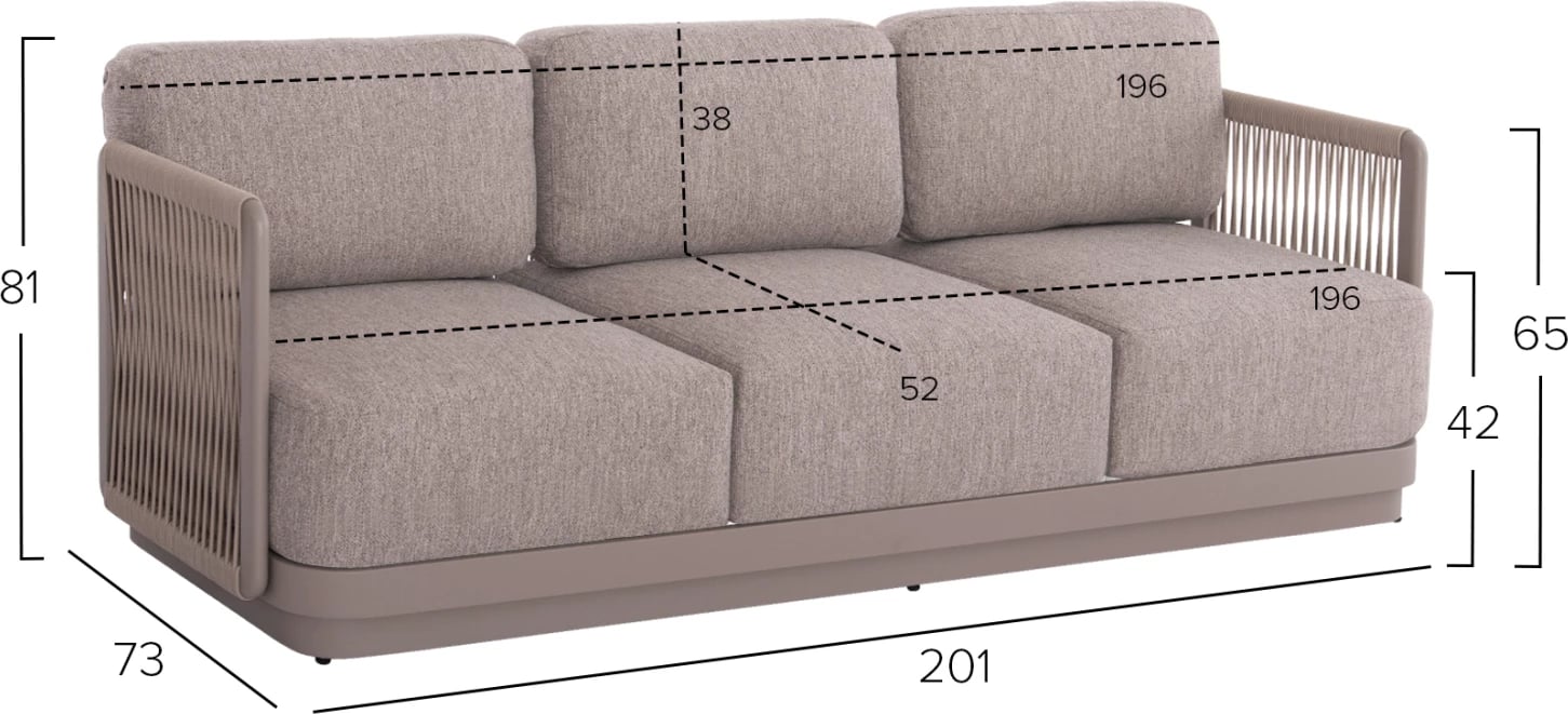 Set lounge për jashtë, 4 pjesë, seria Elysia, alumin ngjyrë shampanje, litar, pëlhurë P.E., CD6186.02