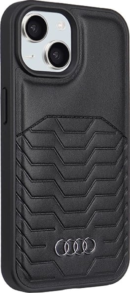 Mbështjellës Audi për iPhone 15 Plus / 14 Plus, MagSafe, lëkurë sintetike, i zi