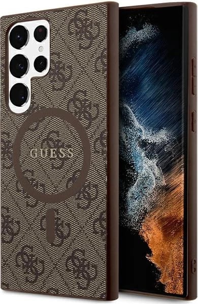 Mbështjellës Guess 4G Collection Leather Metal Logo MagSafe për Samsung Galaxy S24 Ultra, TPU/PC me lëkurë eko, kafe