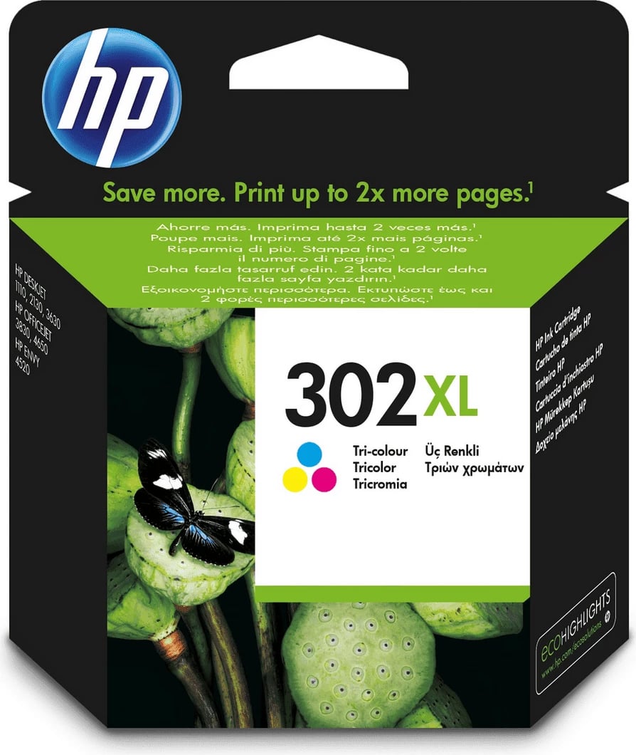 Kartush bojë, HP, 302XL F6U67AE, XL, deri 300 faqe, 8 ml, shumëngjyrësh (Cyan, Magenta, Yellow)
