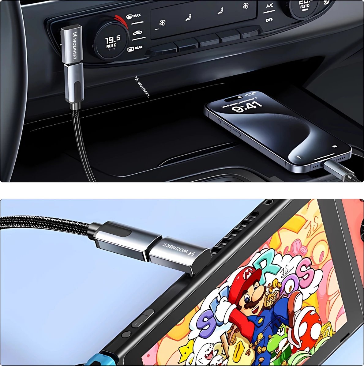 Adapter i kënduar USB-C në USB-C, Wozinsky WPKF-01, Thunderbolt 4 40Gb/s, PD 240W, 8K 60Hz, OTG, gri