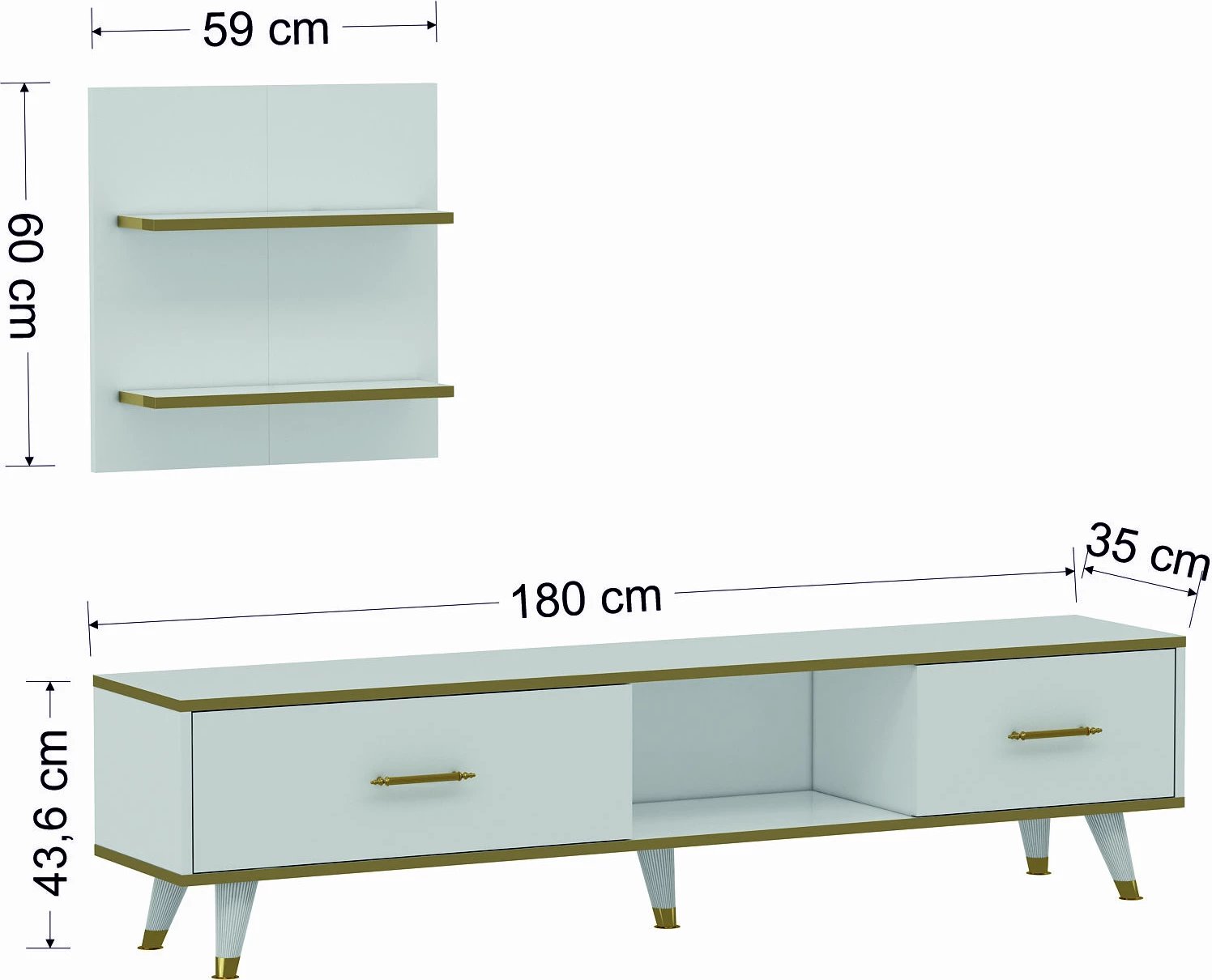Komodë TV Hanah Home, Aren, e bardhë dhe ari, moderne Komodë TV Hanah Home, Aren, e bardhë dhe ari, moderne