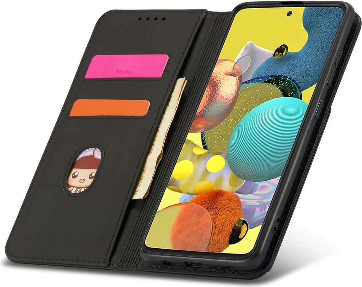 Mbështjellës Hurtel Magnet Card Case për Samsung Galaxy A12 5G, me portofol dhe mbajtëse, i zi