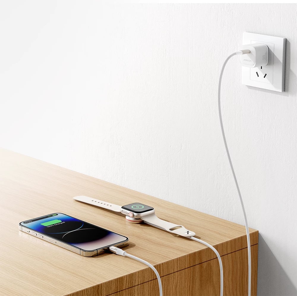 Kabllo dhe karikues induktiv 2-në-1 Joyroom S-IW012, Lightning + për Apple Watch, 1.5m, Bardhë