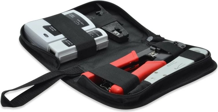 Set veglash rrjeti Digitus DN-94022 me tester, krimpër, punch down tool dhe çantë, e zezë