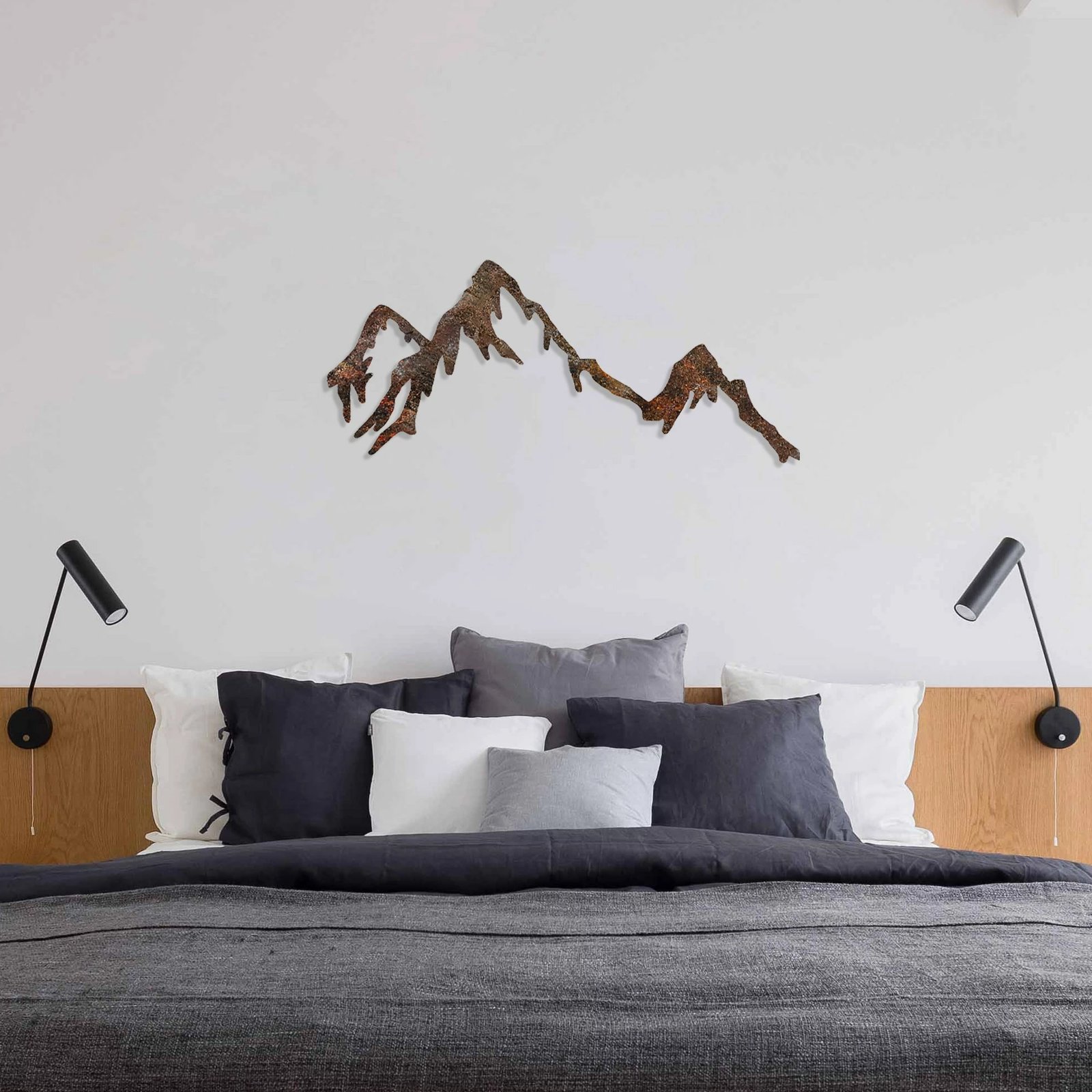 Aksesor dekorativ muri prej metali, Rusty Mountain, ngjyrë antike, 45x70cm