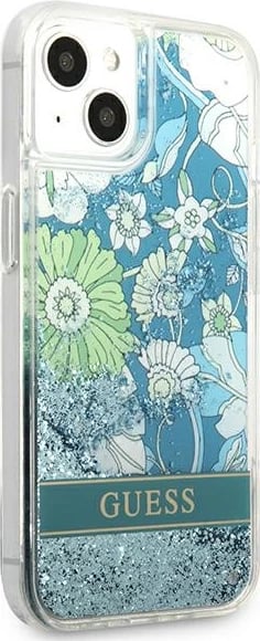 Mbështjellës Guess GUHCP13SLFLSN për iPhone 13 mini 5.4", Flower Liquid Glitter, Gjelbër