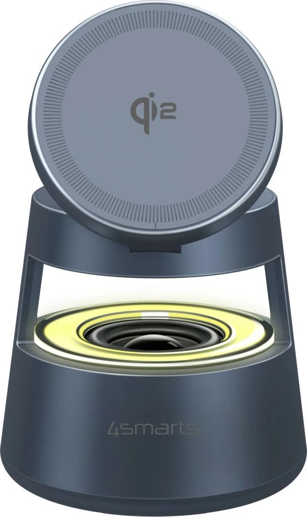 Stacion karikimi wireless 4smarts Aura Sound Qi2, altoparlant, spacegrau