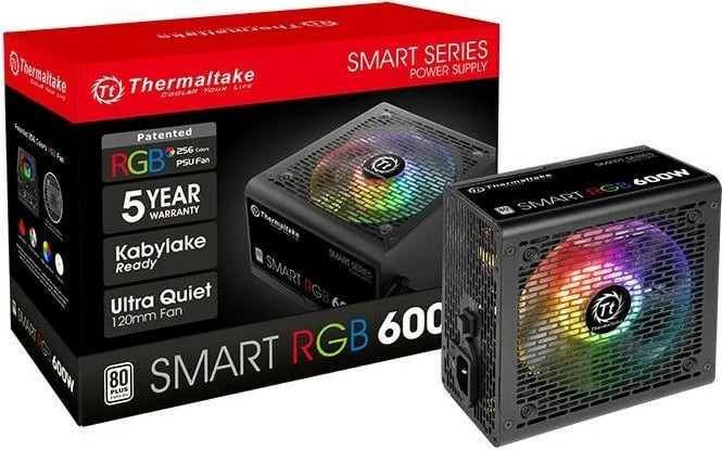 Kasë Thermaltake Smart RGB 600W, 80 PLUS, 2xPEG, 120mm, e zezë