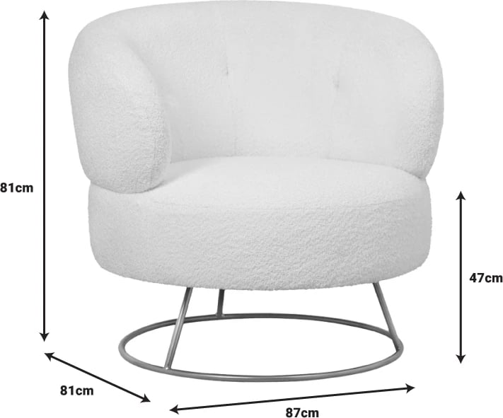 Fotel Connie, stof bouclé krem, këmbë metalike ari, 87x81x81cm