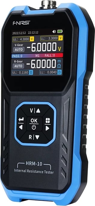 Matës rezistence të brendshme baterish, FNIRSI HRM-10, 0–±100V DC, 0–200 Ω, ekran TFT, bateri 1000mAh, USB-C