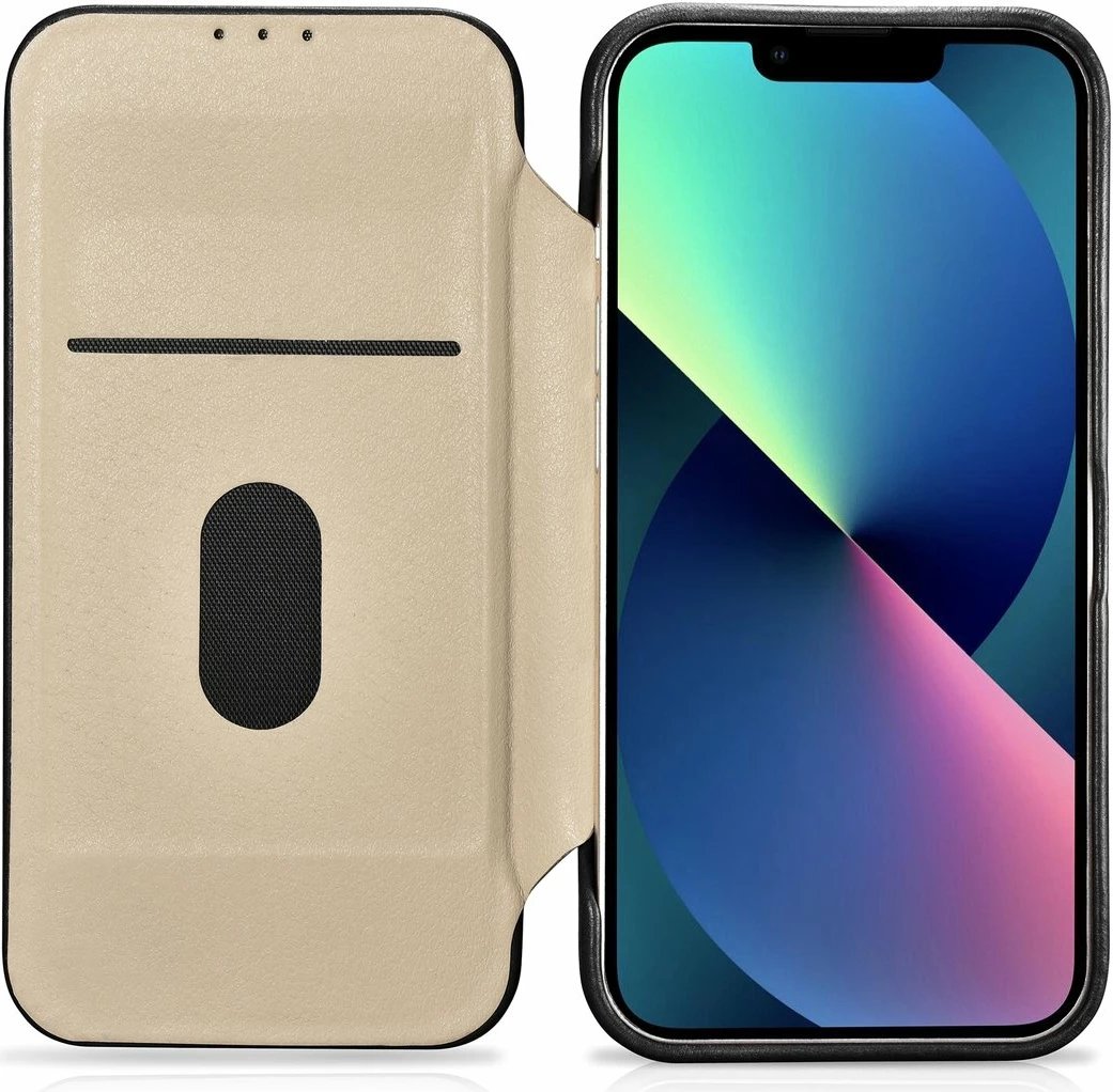 Mbështjellës iCarer Oil Wax Premium Leather Folio për iPhone 14 Plus, MagSafe, i zi