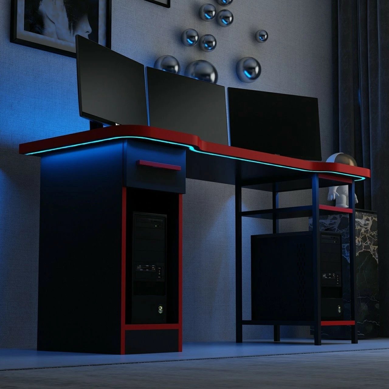 Tavolinë gaming Skye Decor, Phoenix 6, e zezë-kuqe