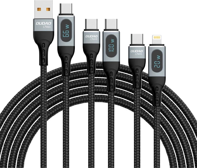 Kabllo Dudao L7MaxL USB Type C në Lightning, 1m, 20W, me ekran, e zezë