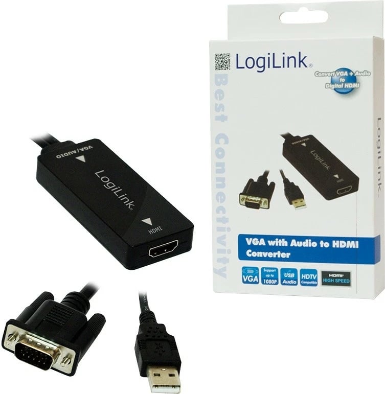 Adapter VGA në HDMI LogiLink CV0060, me audio, i zi