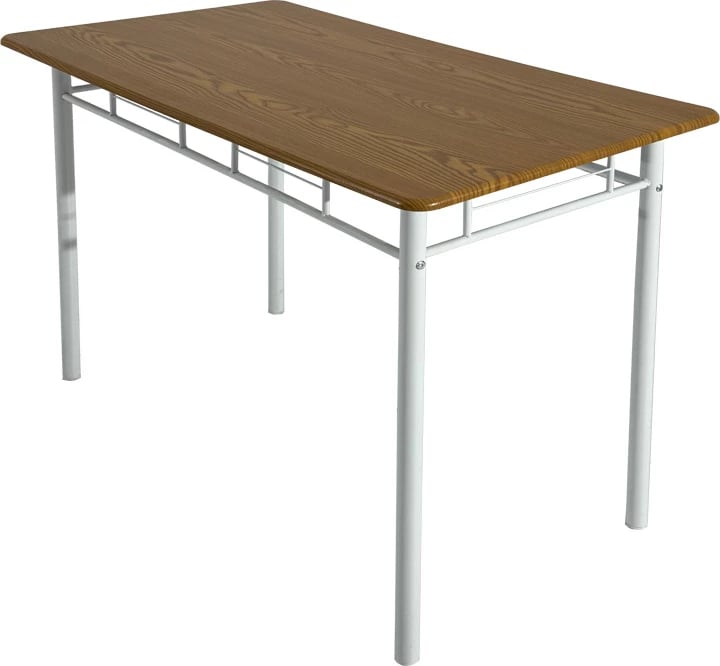 Tavolinë me karrige Roza II, set 5 copë, MDF natyrale, këmbë metalike të bardha, 110x60x74cm