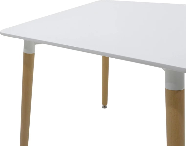 Tavolinë ngrënieje Natali, sipërfaqe MDF e bardhë, këmbë ngjyrë natyrale, 80x80x76cm