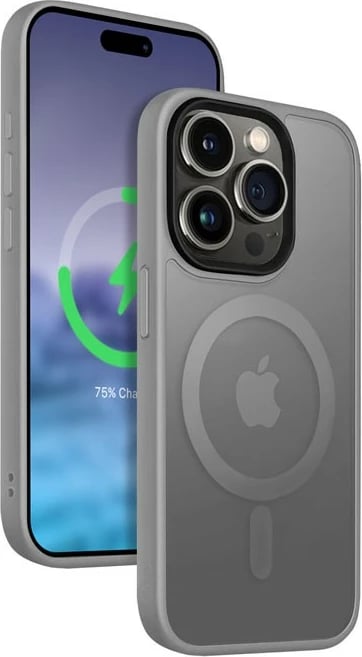 Mbështjellës CRONG Hybrid Frost MAG Cover për iPhone 15 Pro, MagSafe, Gri, Transparent
