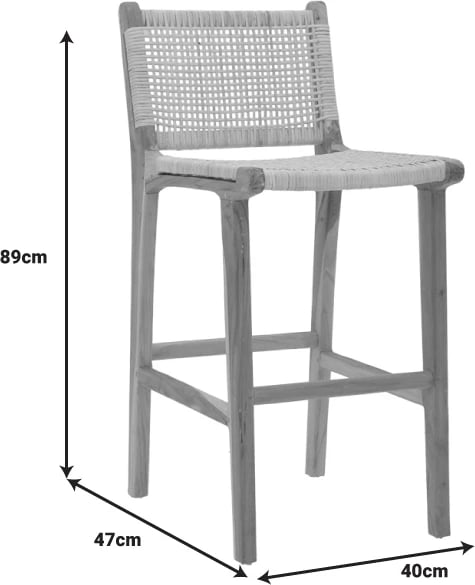 Karrige për bar mesatare Sponze ngjyrë natyrale skelet dru teak dhe rattan natyral 40x47x89cm