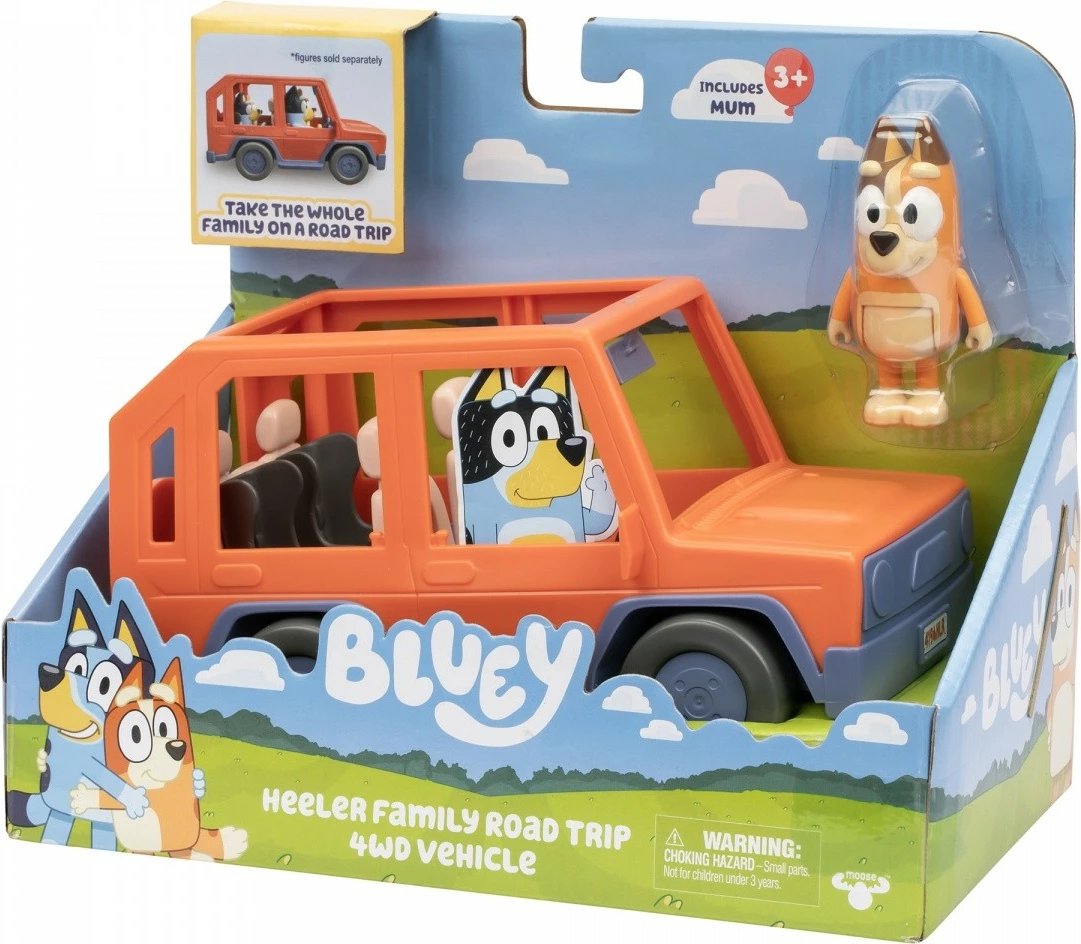 Set lodrash Bluey makinë 4x4 me figurë Chilli, portokalli