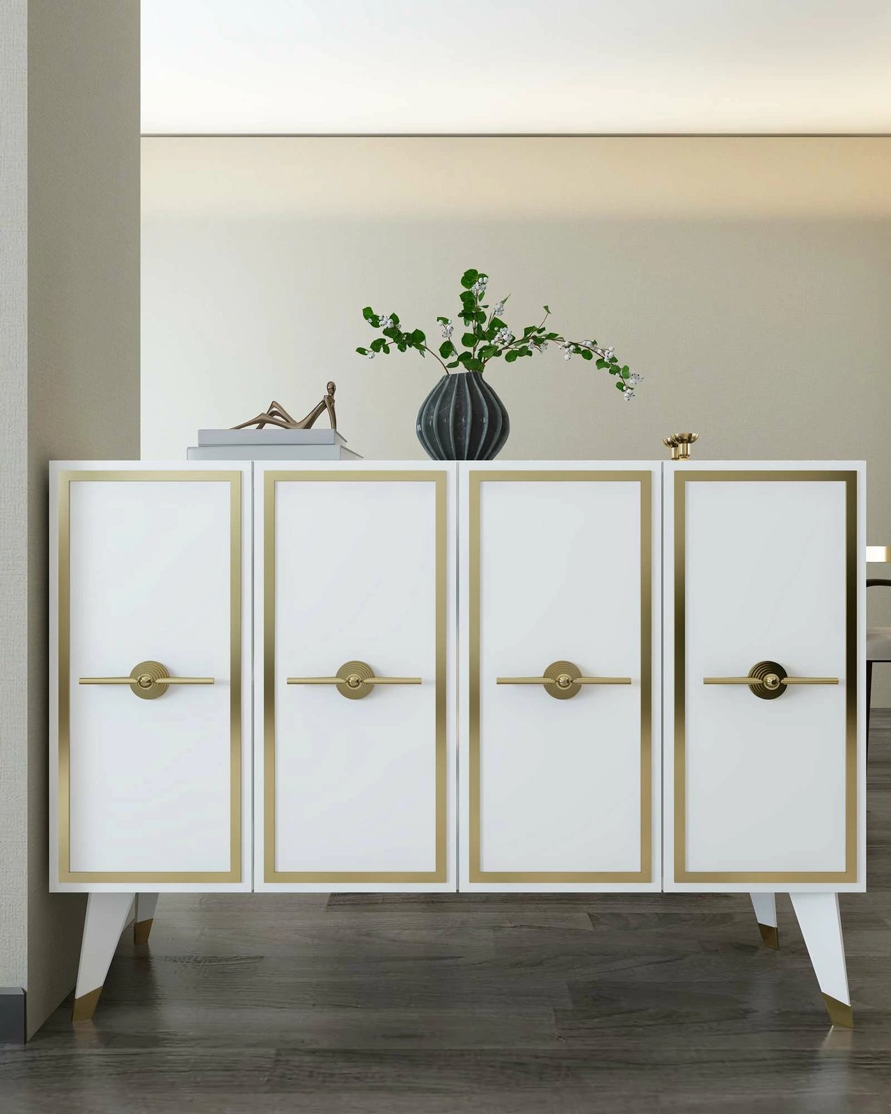 Konsolë Skye Decor, e bardhë, ari, 8174KM-32