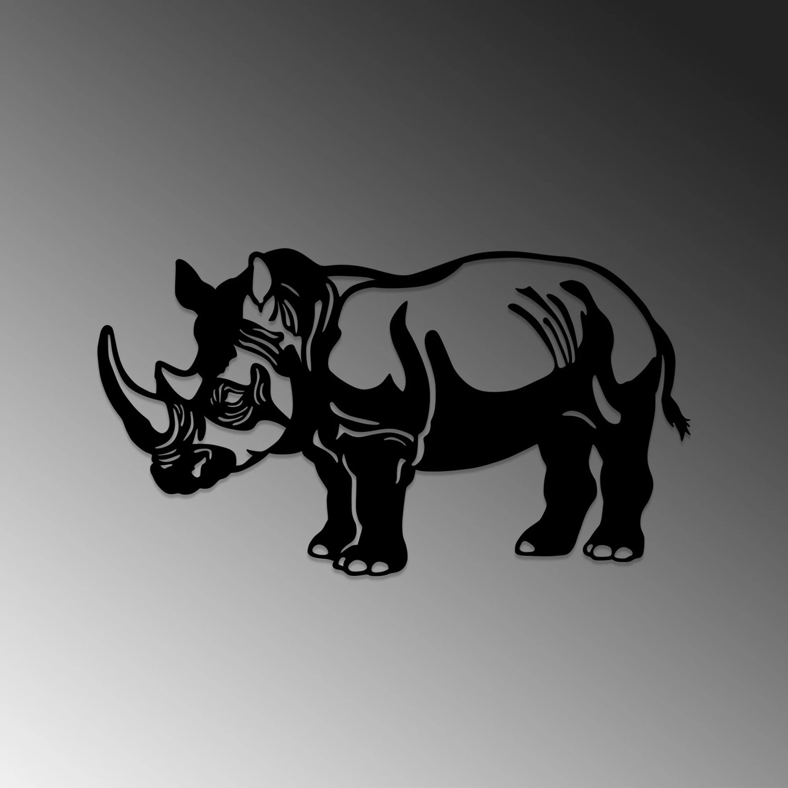 Aksesor dekorativ muri prej metali, Wallity, rinoceront, ngjyrë e zezë