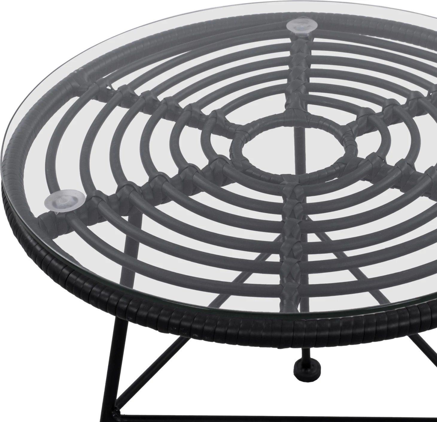 Tavolinë metalike Allegra me thurje, ngjyrë e zezë dhe xham, FH5459.02, 45x46cm