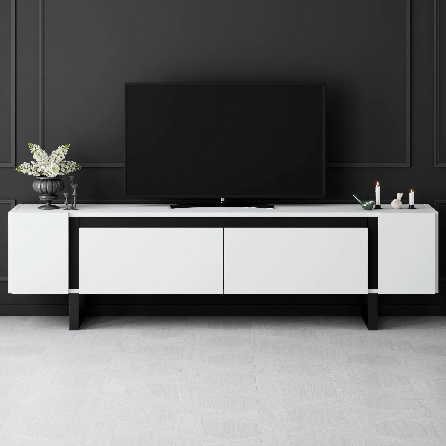 Komodë TV Hanah Home, Yildiz, e bardhë, e zezë