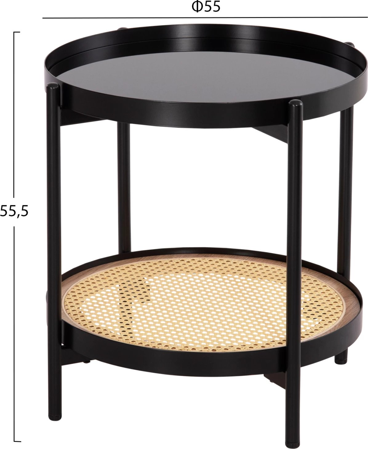 Tavolinë anësore SEITZ FH18031, sipërfaqe qelqi, metal, rattan, Φ50x55.5Hcm