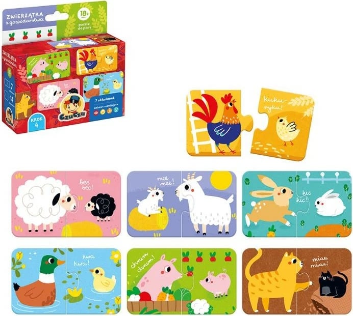 Puzzle për çifte CzuCzu 3143, kafshë ferme, 7 puzzle, për fëmijë, shumëngjyrëshe