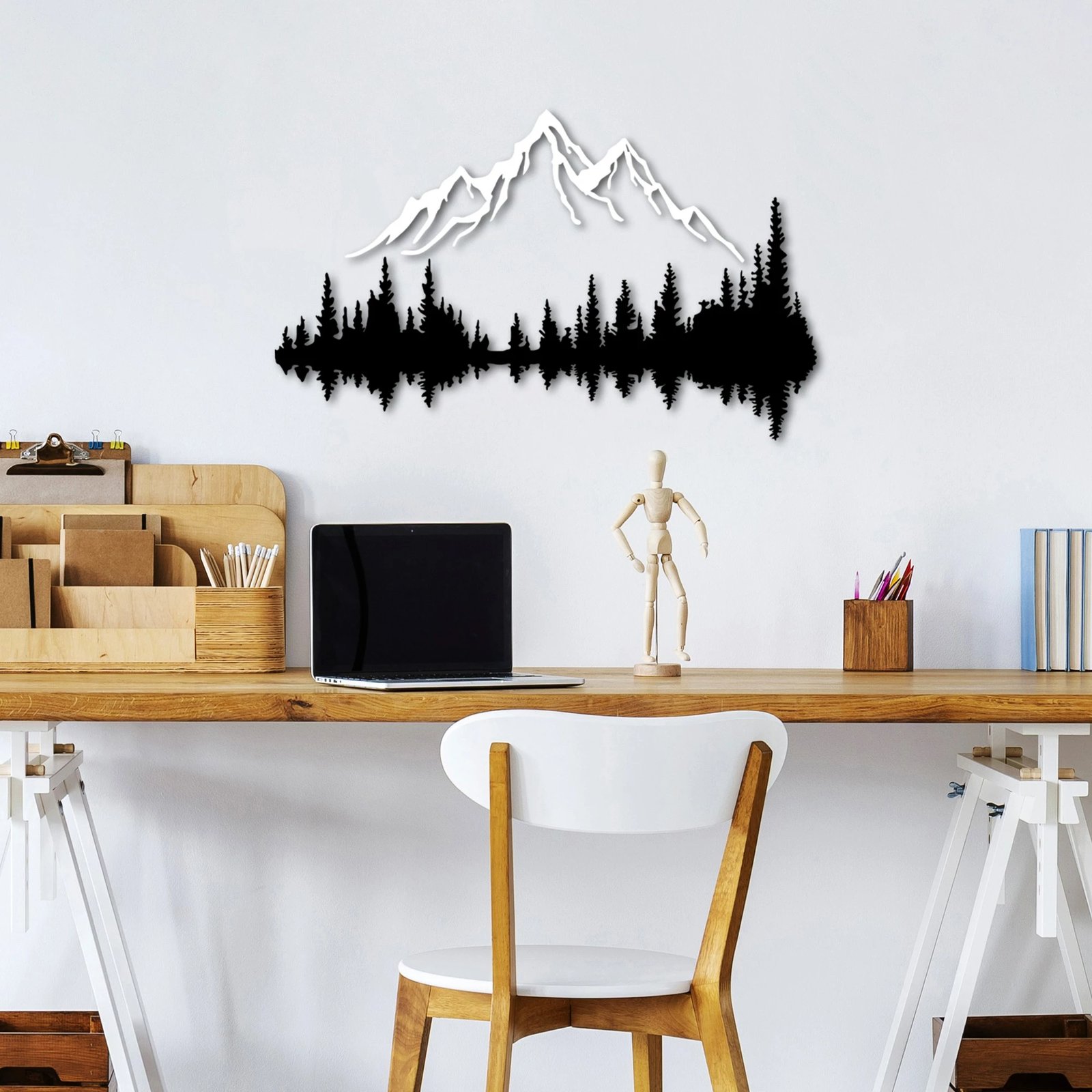 Aksesor muri dekorativ prej metali, Wallity, natyrë dhe male - 8, ngjyrë e zezë dhe e bardhë