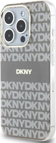 Mbështjellës DKNY IML Mono & Stripe MagSafe për iPhone 15 Pro, bezhë