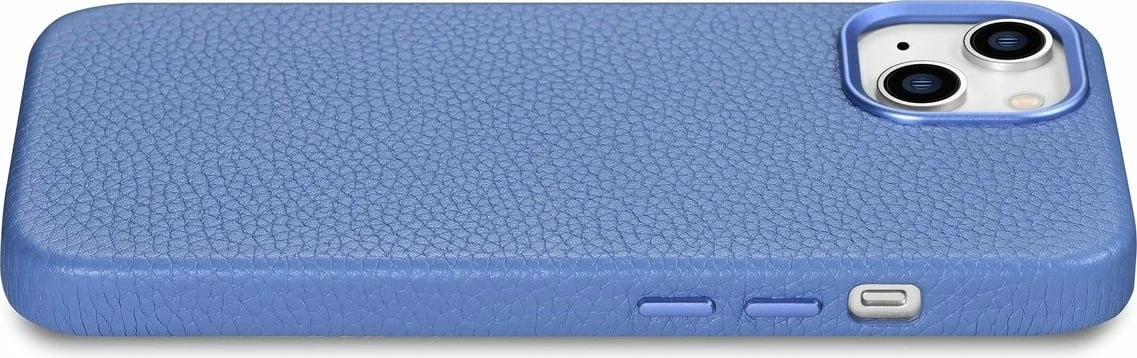 Mbështjellës iCarer Litchi Premium për iPhone 14, lëkurë natyrale, MagSafe, Kaltër e lehtë