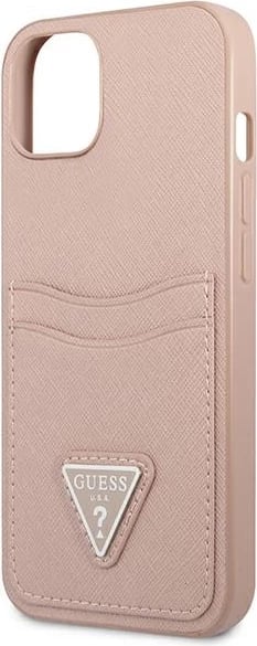 Mbështjellës Guess GUHCP13SPSATPP për iPhone 13 mini, Saffiano Triangle, rozë