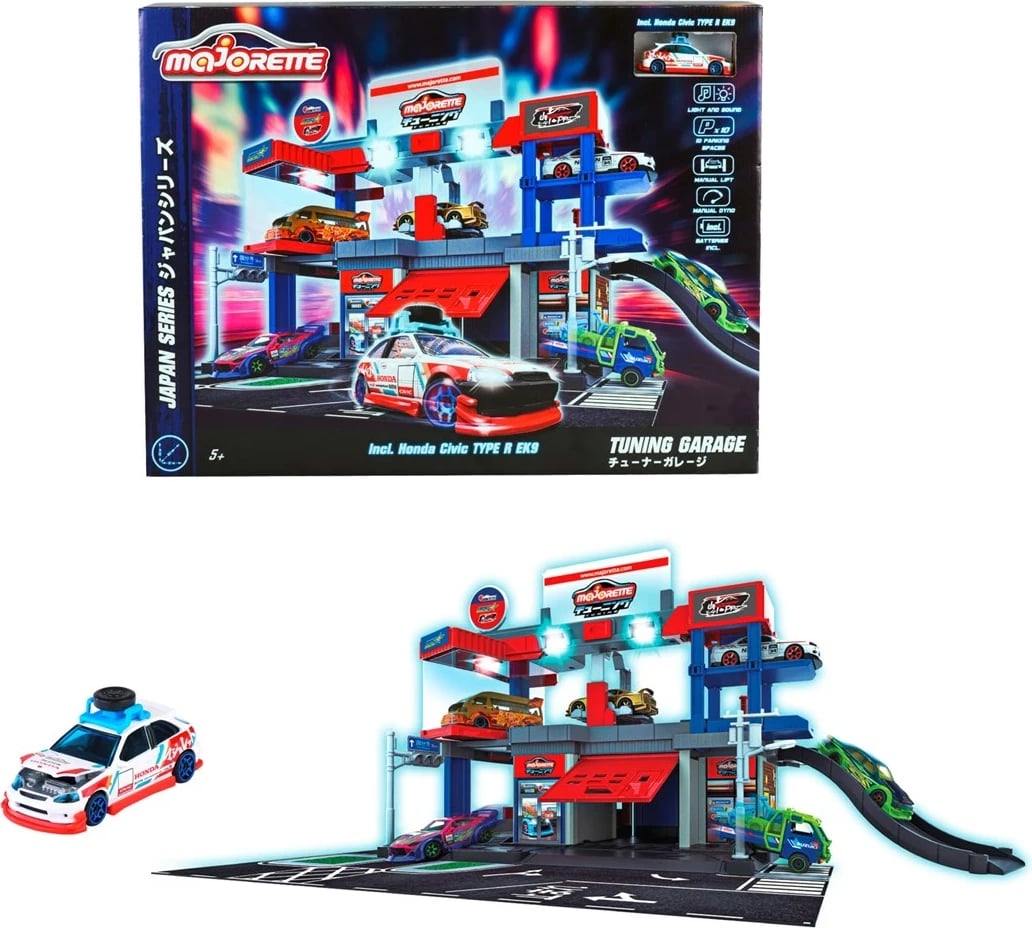 Garažh tuningu Majorette Japan Series, me Honda Civic Type R, për fëmijë