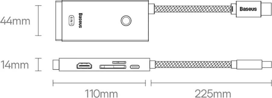 HUB multifunksional Baseus Lite Series WKQX050101, 2x USB 3.0, USB Type-C PD, HDMI 1.4, SD/TF, i zi