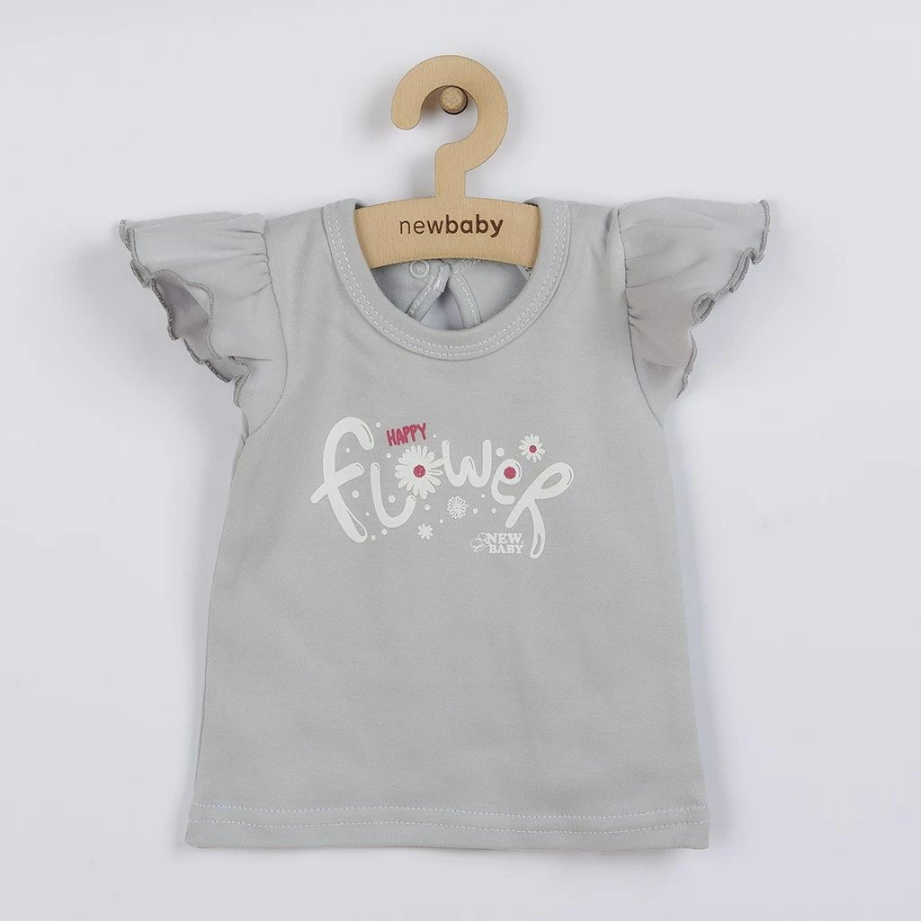 Set dy pjesësh bebe, New Baby Happy Flower, pambuk 100%, madhësia 68 (4-6m), gri
