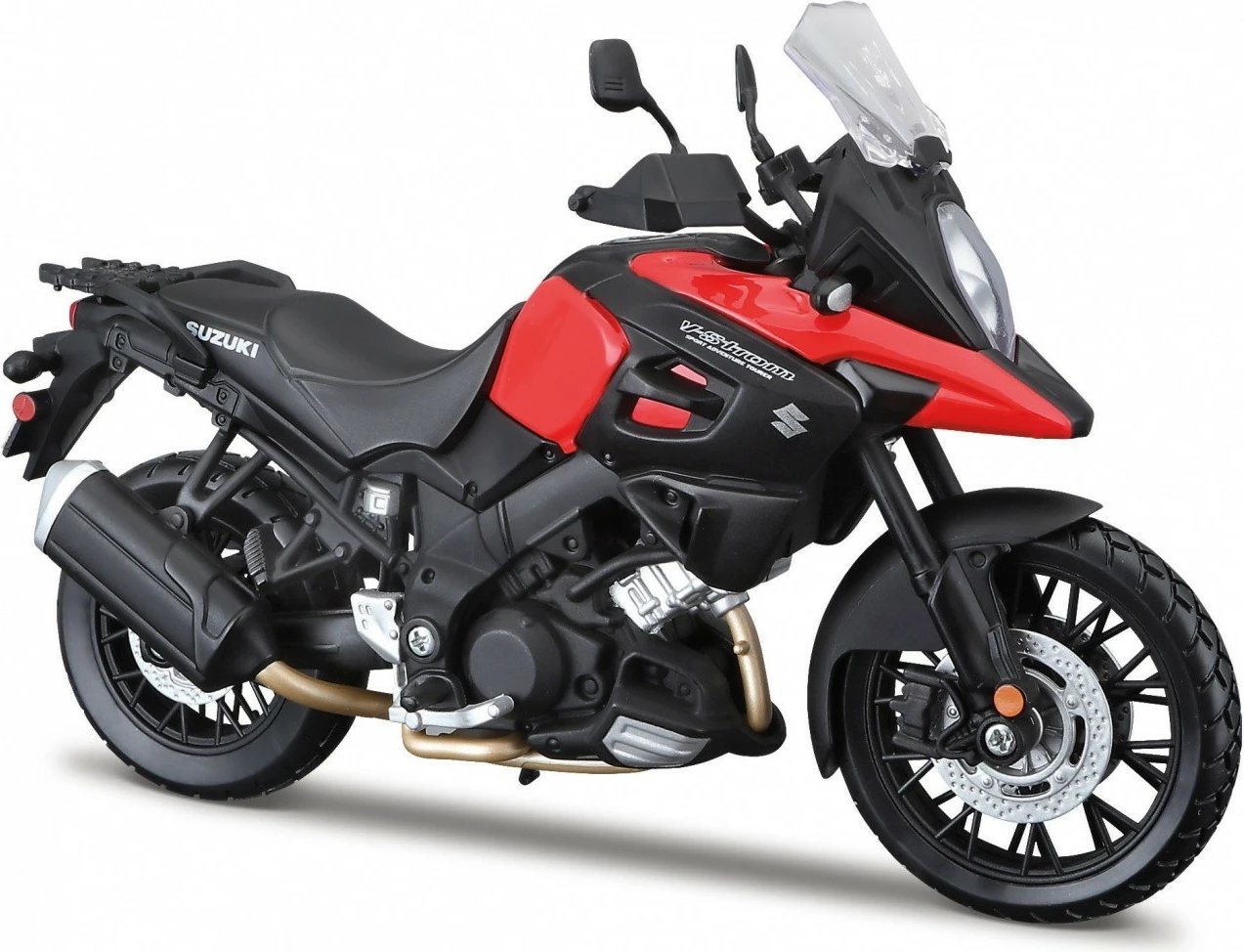 Model motor Maisto Suzuki V-Strom 1:12, metal/plastik, i zi me të kuqe