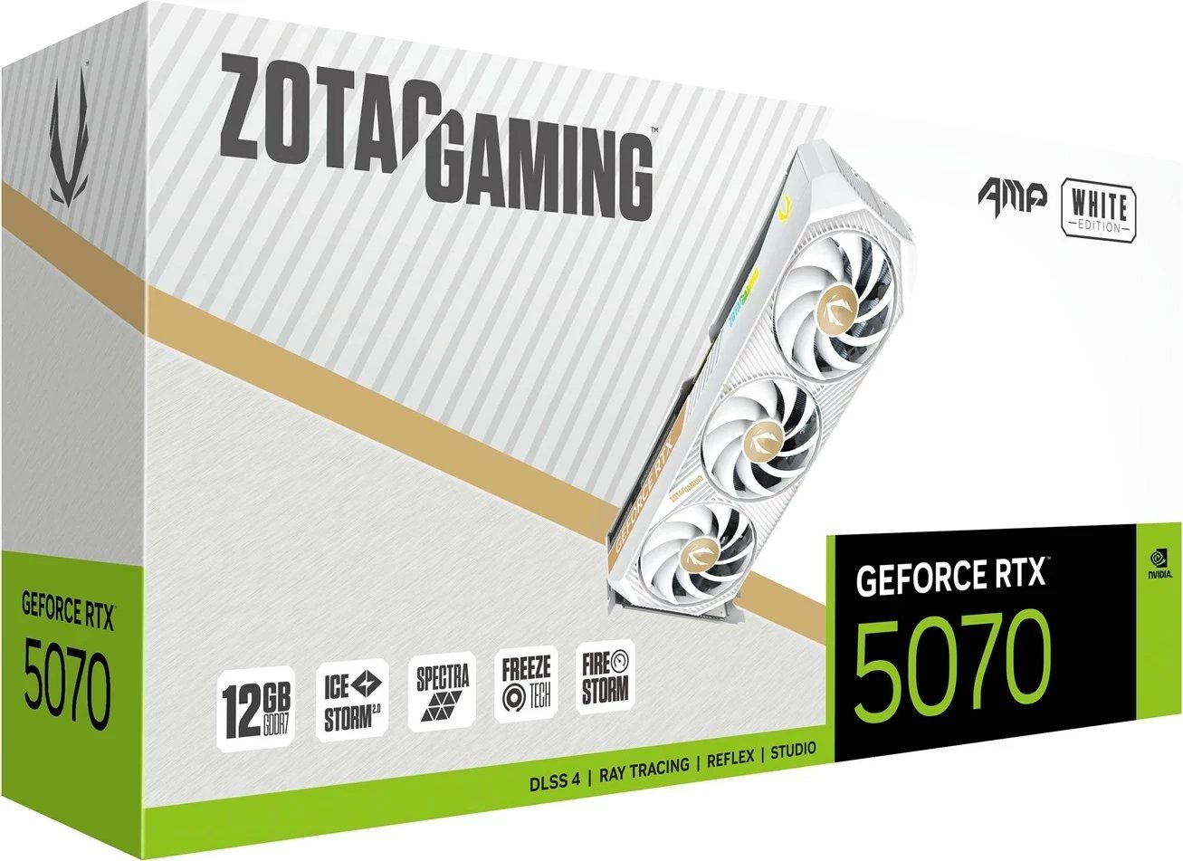 Kartelë grafike ZOTAC GAMING GeForce RTX 5070 AMP, 12 GB GDDR7, e bardhë